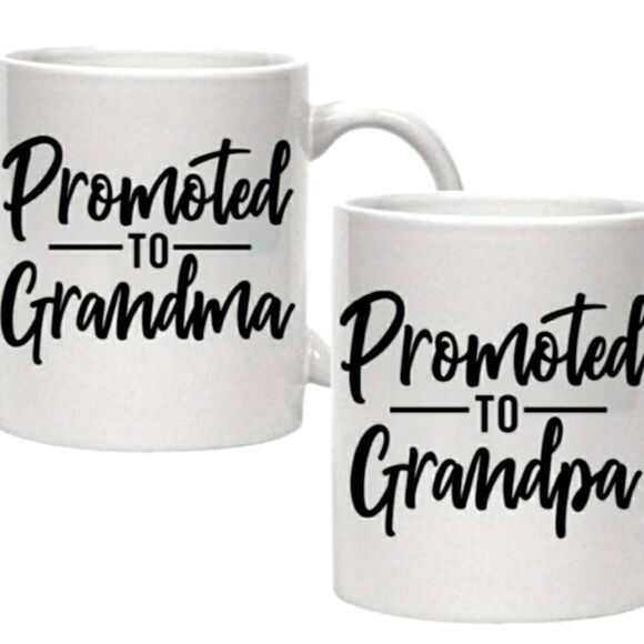 Coffee Mug, 2 mug set, Promoted to Grandma and Promoted to Grandpa, 15 oz - Picture 1 of 1